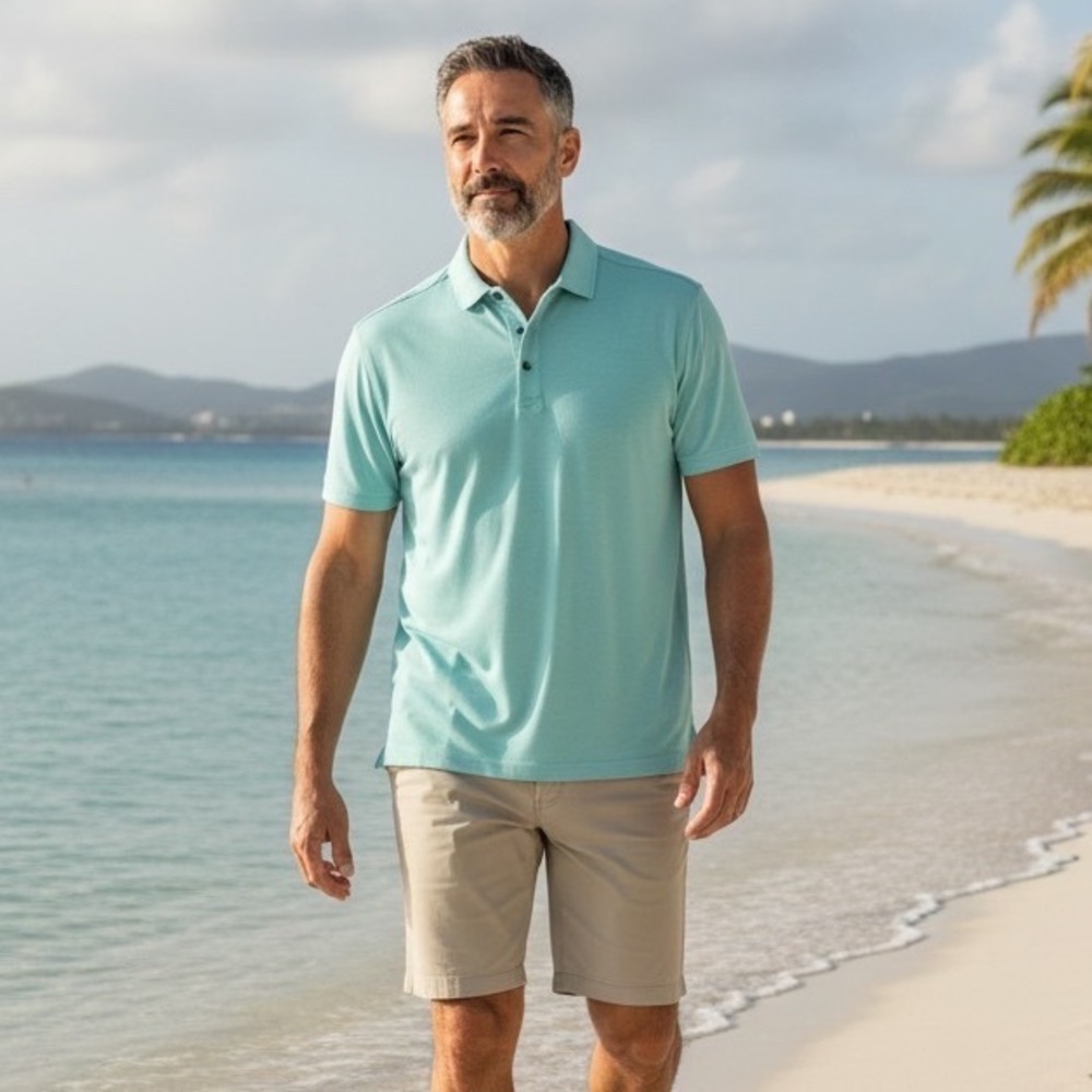 tasc‎ Performance Mens Organic Cotton Bamboo Polo Shirt Aqua Green Large 0463
